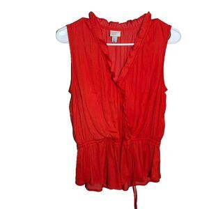 A New Day Blouse Women's Medium V-Neck Ruffle Sleeveless Tie Red Casual Tank Top